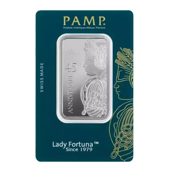 1 oz Pamp Suisse 45th Anniversary of Lady Fortuna .999 Silver Bar