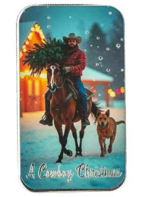 1oz Scottsdale Mint Cowboy Christmas Homecoming .999 Silver Colored Bar