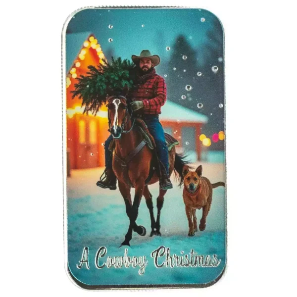 1oz Scottsdale Mint Cowboy Christmas Homecoming .999 Silver Colored Bar