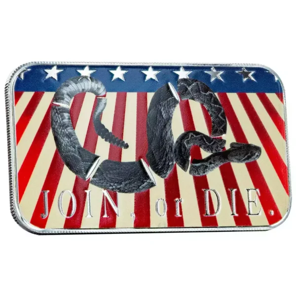 1oz Scottsdale Mint " Join or Die Snake" Colorized .999 Silver Bar