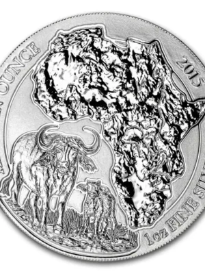 2015 1oz Rwanda African Wildlife Series .999 Silver Cape Buffalo BU Coin