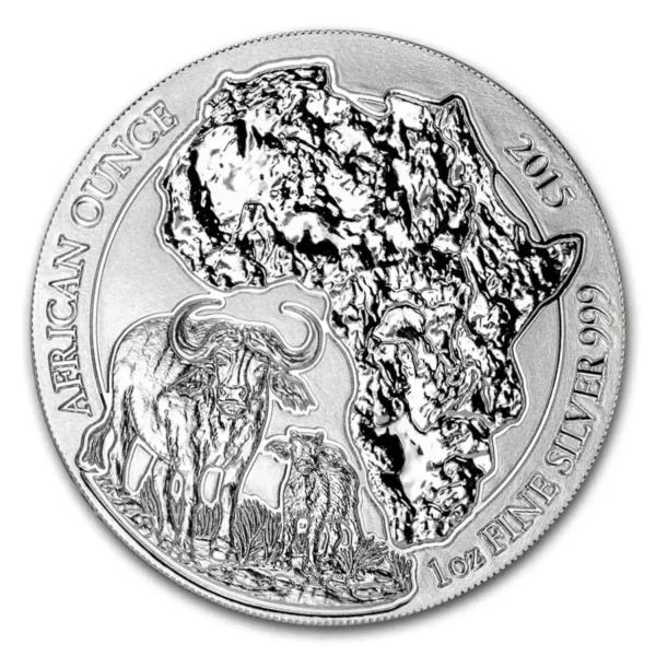 2015 1oz Rwanda African Wildlife Series .999 Silver Cape Buffalo BU Coin
