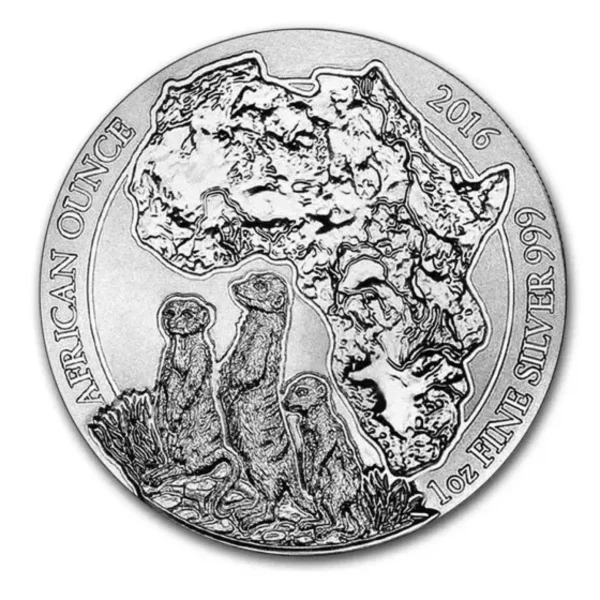 2016 1oz Rwanda African Wildlife Series .999 Silver Meerkat BU Coin