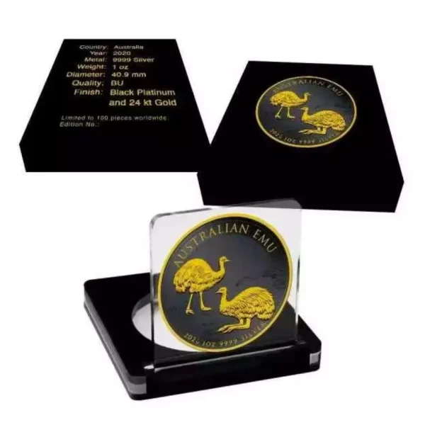 2020 1oz Australia Perth Mint Emu Black Platinum Edition .999 Silver Coin