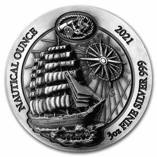2021 3oz Rwanda Nautical Series - Sedov Ultra High Relief .999 Silver Coin Antiqued