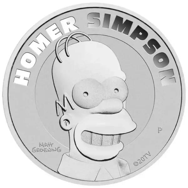 2022 1 oz Tuvalu Perth Mint Homer Simpson .9999 Silver BU Coin