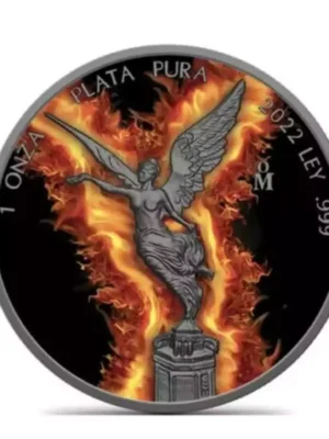 2022 1oz Mexican Libertad .999 Silver - Colorized Burning Flames Edition