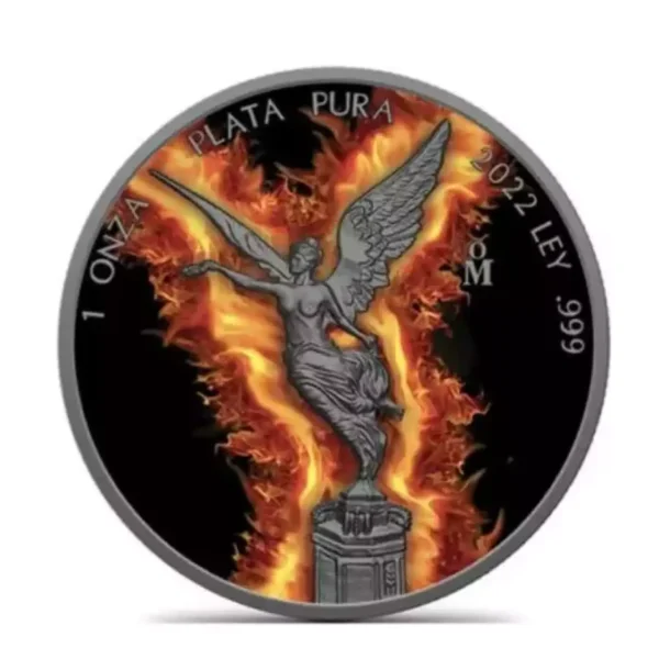 2022 1oz Mexican Libertad .999 Silver - Colorized Burning Flames Edition