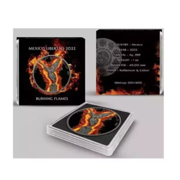 2022 1oz Mexican Libertad .999 Silver - Colorized Burning Flames Edition