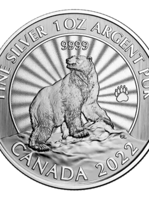 2022 1oz Royal Canadian Mint .9999 Silver Majestic Polar Bear Coin in Assay Card