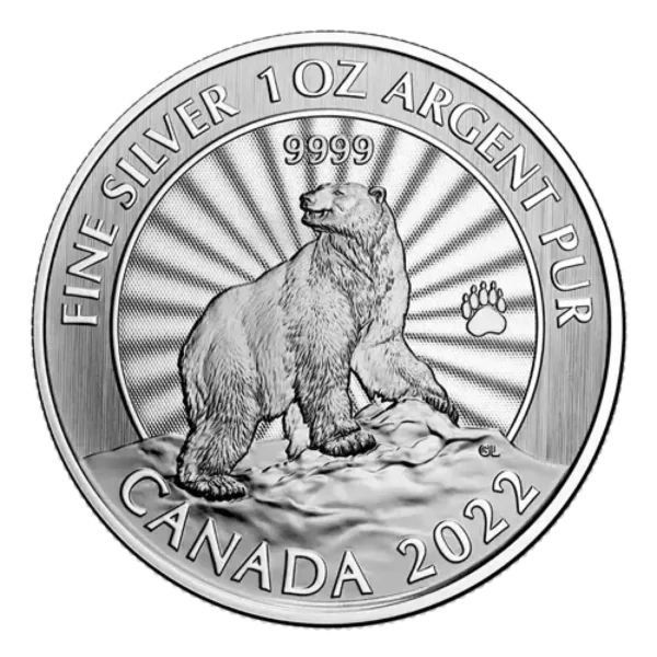 2022 1oz Royal Canadian Mint .9999 Silver Majestic Polar Bear Coin in Assay Card