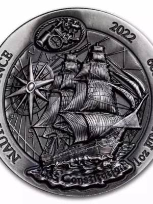 2022 1oz Rwanda Nautical Ounce - USS Constitution  .999 Silver High Relief Antique Coin