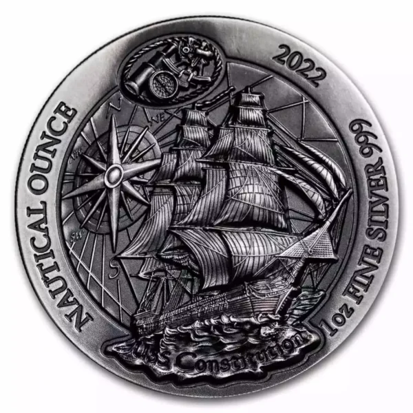 2022 1oz Rwanda Nautical Ounce - USS Constitution  .999 Silver High Relief Antique Coin