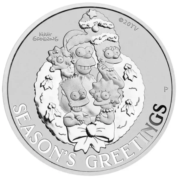 2022 1oz Tuvalu The Simpsons Season's Greetings .9999 Silver BU Coin