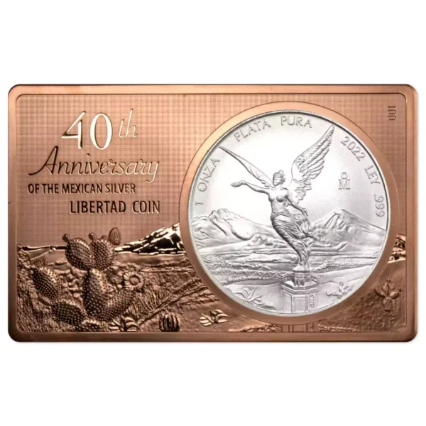 2022 Silver 1 oz & Copper 2 oz Mexican Libertad 40th Anniversary Proof Coin Bar