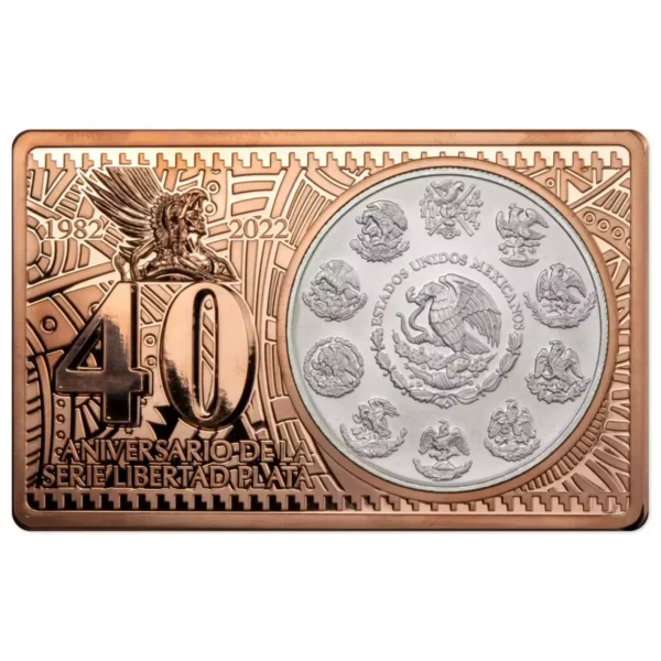 2022 Silver 1 oz & Copper 2 oz Mexican Libertad 40th Anniversary Proof Coin Bar