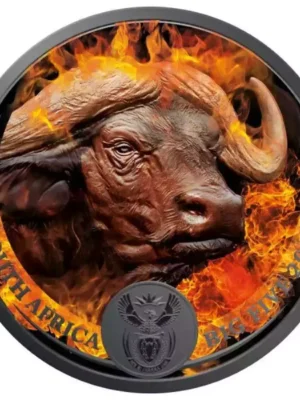 2023 1 oz South African Big Five Burning Buffalo Colorized .999 Silver Coin