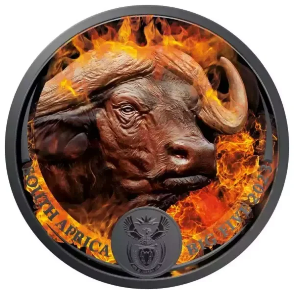 2023 1 oz South African Big Five Burning Buffalo Colorized .999 Silver Coin