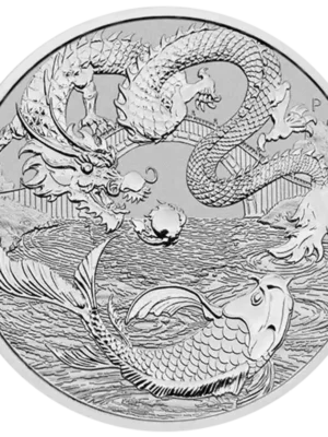 2023 1oz Australia Chinese Myths and Legends - Dragon And Koi .9999 Silver BU Coin