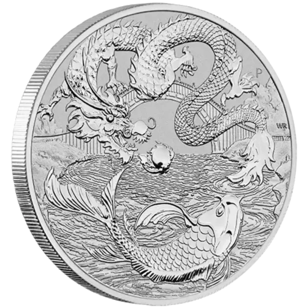 2023 1oz Australia Chinese Myths and Legends - Dragon And Koi .9999 Silver BU Coin