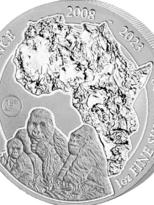 2023 1oz Rwanda African Wildlife Series .999 Silver Mountain Gorilla BU Coin