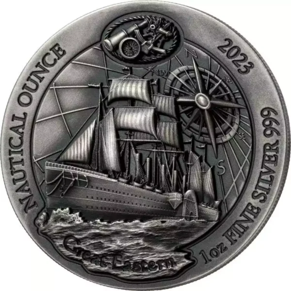 2023 1oz Rwanda Nautical Ounce - Great Eastern .999 Silver High Relief Antique Coin
