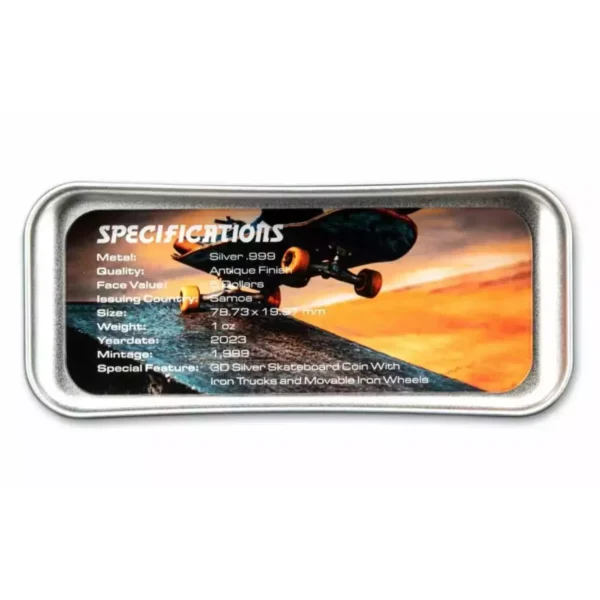 2023 1oz Samoa Skateboard 3D .999 Silver Coin