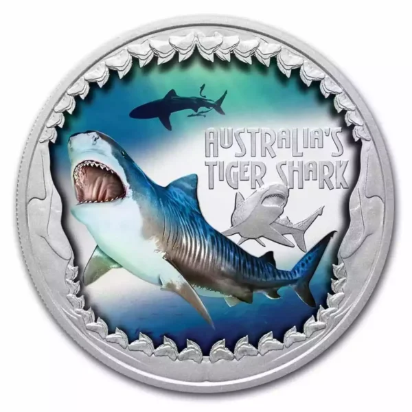 2023 1oz Tuvalu Australia's Tiger Shark .999 Silver Coin