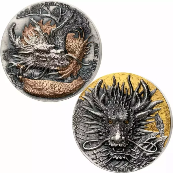 2023 2 x 5oz Ivory Coast Dragon Signature Edition .999 Silver Coin Set