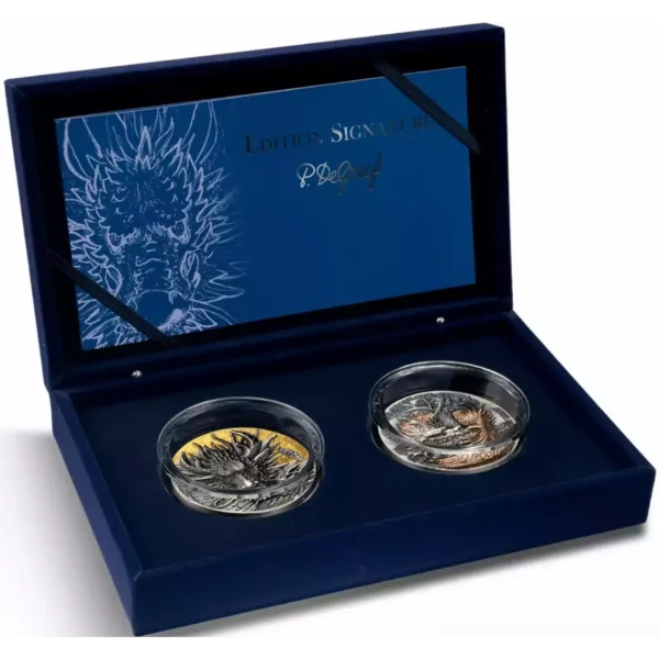 2023 2 x 5oz Ivory Coast Dragon Signature Edition .999 Silver Coin Set