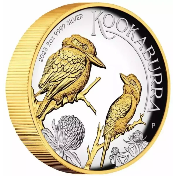 2023 2oz Australian Perth Mint .9999 Silver High Relief Gilded Kookaburra Coin