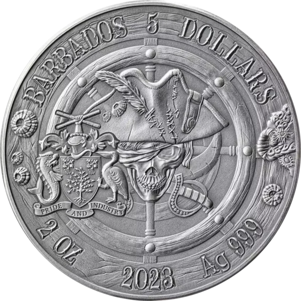 2023 2oz Barbados Captain's of Fortune Queen Anne's Revenge .999 Silver Coin