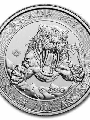 2023 RCM 2 oz .9999 Silver Ice Age of Canada Smilodon Sabre-tooth Cat Coin