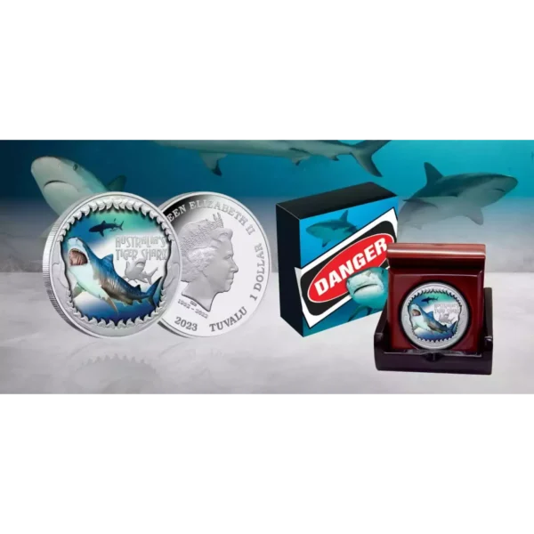 2023 1oz Tuvalu Australia's Tiger Shark .999 Silver Coin