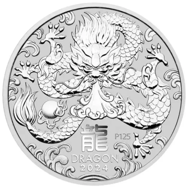 2024 2oz Australia Perth Mint Lunar Series III - Year of the Dragon .9999 Silver BU Coin