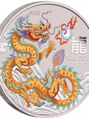 2024 1/2oz Australia Lunar Series III Golden Dragon .9999 Silver Colorized BU Coin