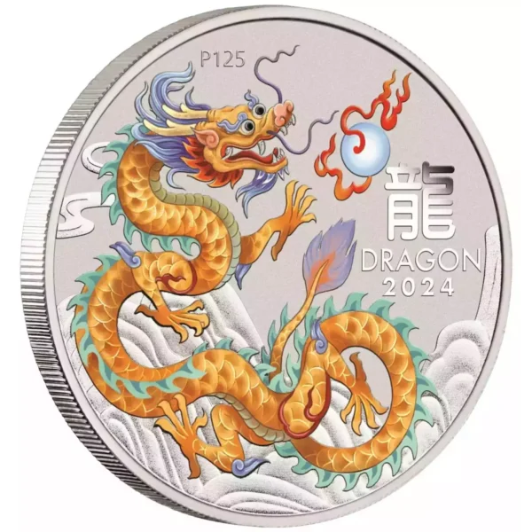 2024 1/2oz Australia Lunar Series III Golden Dragon .9999 Silver Colorized BU Coin