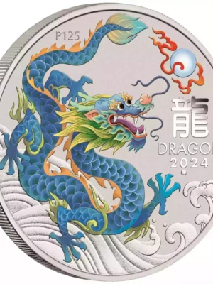 2024 1/2oz Australia Lunar Series III TEAL DRAGON  .9999 Silver Colorized BU Coin
