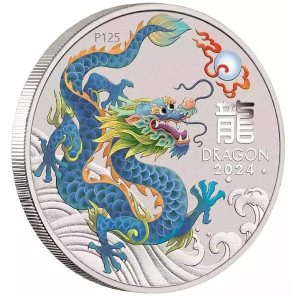 2024 1/2oz Australia Lunar Series III TEAL DRAGON  .9999 Silver Colorized BU Coin