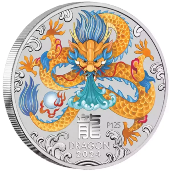 2024 1/4oz Australia Perth Mint Lunar Series III  Year of the Dragon Colorized .9999 Silver Coin