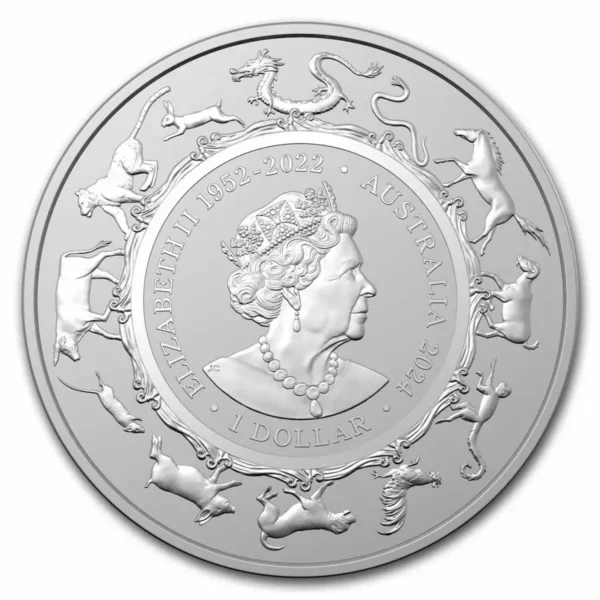 2024 1 oz Royal Australian Mint Lunar Series Year of the Dragon .999 Silver BU Coin