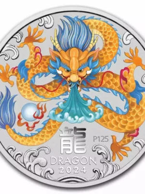 2024 1oz Australia Lunar Dragon BU Colorized .9999 Silver Coin