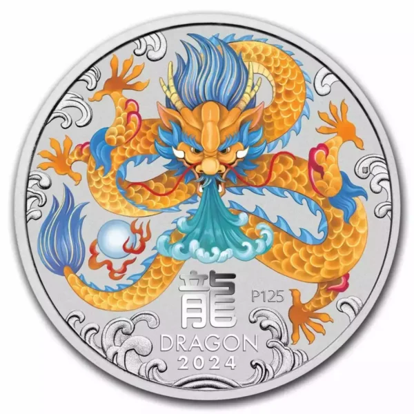 2024 1oz Australia Lunar Dragon BU Colorized .9999 Silver Coin