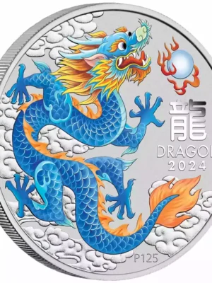 2024 1oz Australia Perth Stamp & Coin Show - Blue Dragon .9999 silver Coin in Limited Assay Card