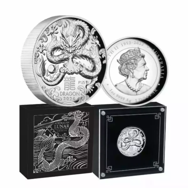 2024 1oz Australian Lunar Series III Year of the Dragon .9999 Silver Proof High Relief Coin