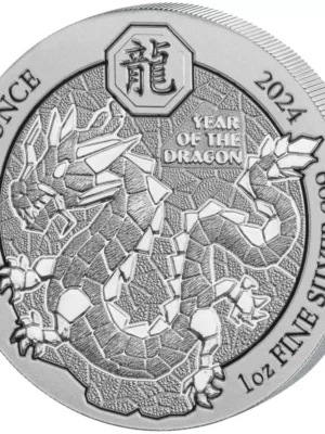 2024 1oz Rwanda .999 Silver Lunar Year of the Dragon BU Coin