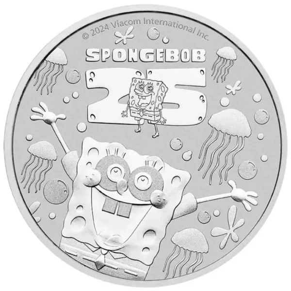 2024 1oz Tuvalu SpongeBob SquarePants 25th Anniversary .9999 Silver BU Coin