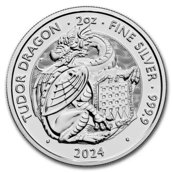 2024 2 oz Great Britain The Royal Tudor Beasts Series - The Welsh Dragon .9999 Silver Coin