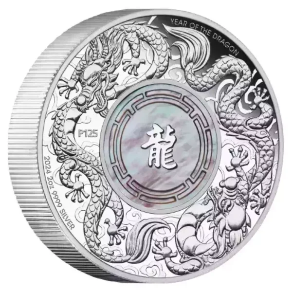 2024 2oz Australia Perth Mint Double Dragon Mother-of-Pearl .9999 Silver Coin