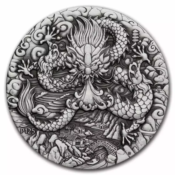 2024 2oz Australian Lunar Series III  Year of the Dragon .9999 Silver Antiqued Coin